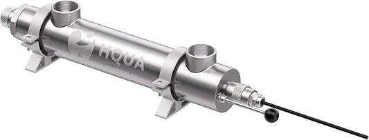 HQUA PWS-55 55W Pond Pool UV Purifier Clarifier, Weatherproof IP67, Stainless Steel UV Reactor, Pond Size Up to 8000 Gallons, Max Flow Rate 2700 GPH