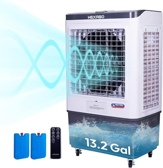 Swamp Cooler, 7500 CFM Evaporative Air Cooler with 3-Speed, Remote Control, 24H Timer, 13.2 Gallon, 9 FT Cord, Portable swamp cooler for Indooor Outdoor Patio Garage Use, ETL Safety Listed